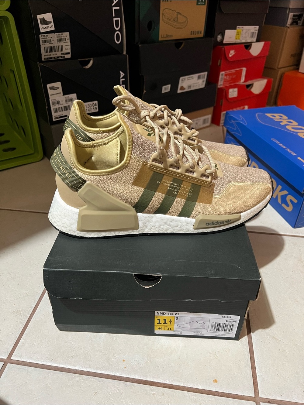 adidas beige and olive NMD_R1 V2 sneakers